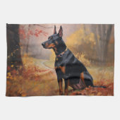 Doberman in de herfst laat Herfst inspireren Theedoek (Horizontaal)