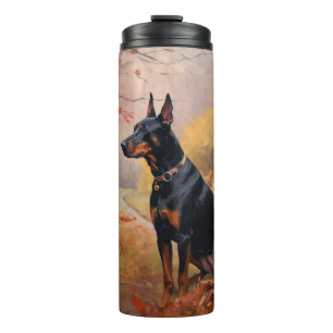 Doberman in de herfst laat Herfst inspireren Thermosbeker