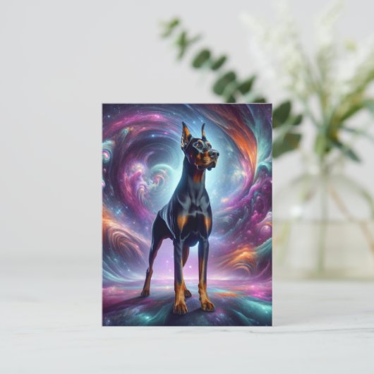 Doberman in de kosmos briefkaart (Staand voorkant)