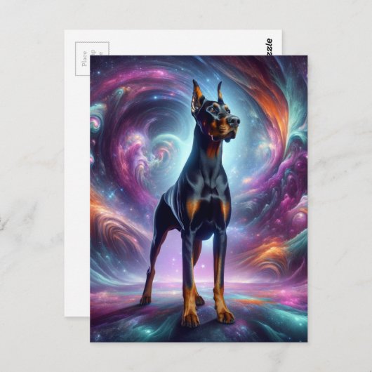 Doberman in de kosmos briefkaart (Voorkant / Achterkant)