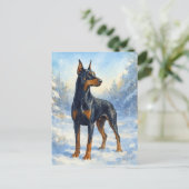 Doberman in de wintersneeuw briefkaart (Staand voorkant)
