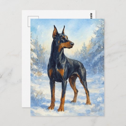 Doberman in de wintersneeuw briefkaart (Voorkant / Achterkant)
