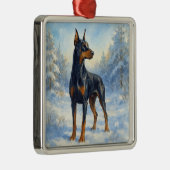 Doberman in de wintersneeuw metalen ornament (Rechts)