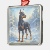 Doberman in de wintersneeuw metalen ornament (Links)