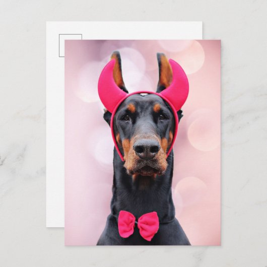 Doberman in Devil Costume Briefkaart (Voorkant / Achterkant)