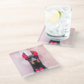 Doberman in Devil Costume Glazen Onderzetter (Schuin)