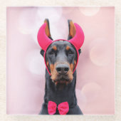 Doberman in Devil Costume Glazen Onderzetter (Voorkant)
