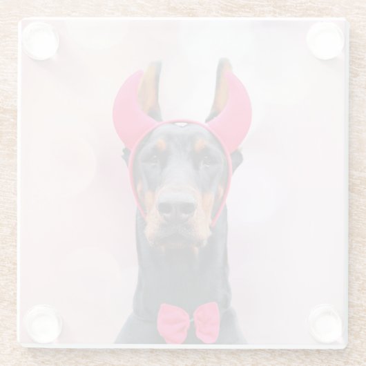Doberman in Devil Costume Glazen Onderzetter (Achterkant)