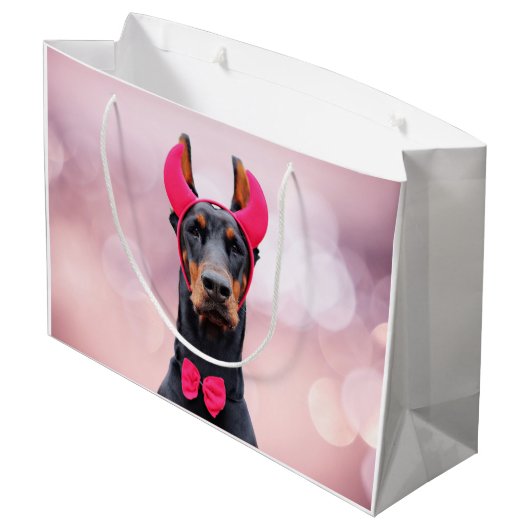 Doberman in Devil Costume Groot Cadeauzakje (Achterkant Gekanteld)