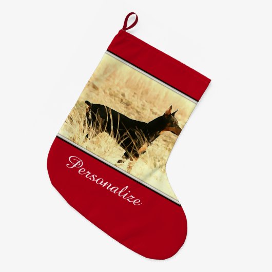 Doberman in Dry Reeds Painting Afbeelding Grote Kerstsok (Voorkant (Hangend))