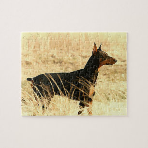 Doberman in Dry Reeds Painting Afbeelding Legpuzzel