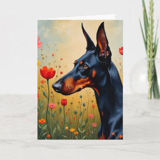 Doberman in een bloemenveld kaart