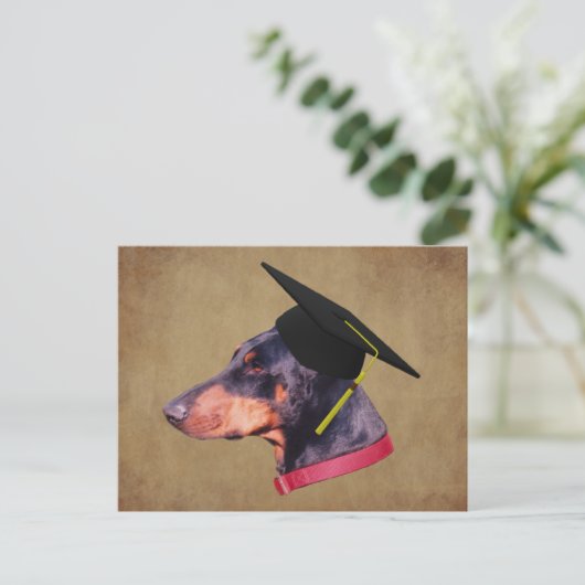 Doberman In Graduation Cap Funny Dog Personalized Briefkaart (Staand voorkant)