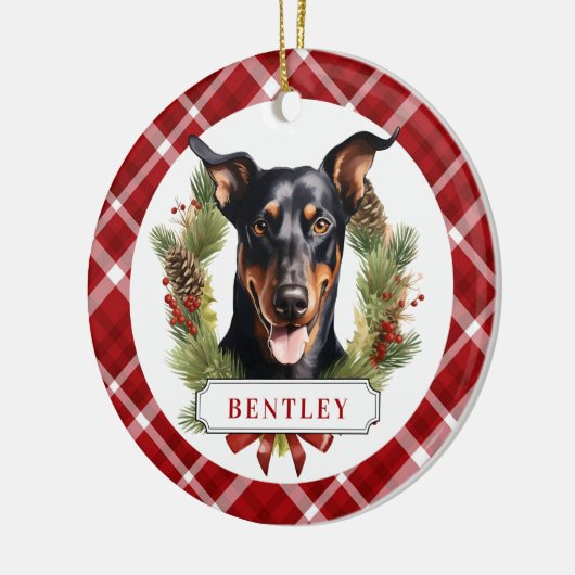Doberman keramische cirkel Ornament (Links)