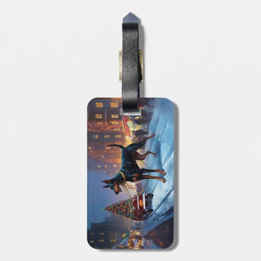 Doberman Kerst Feestelijk Seizoen Bagagelabel (Achterkant verticaal)