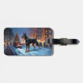 Doberman Kerst Feestelijk Seizoen Bagagelabel (Achterkant horizontaal)