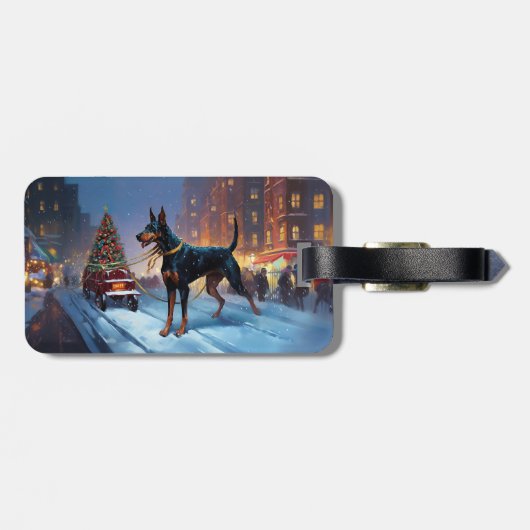 Doberman Kerst Feestelijk Seizoen Bagagelabel (Achterkant horizontaal)