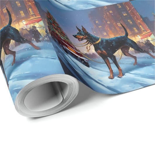 Doberman Kerst Feestelijk Seizoen Cadeaupapier (Rol Hoek)