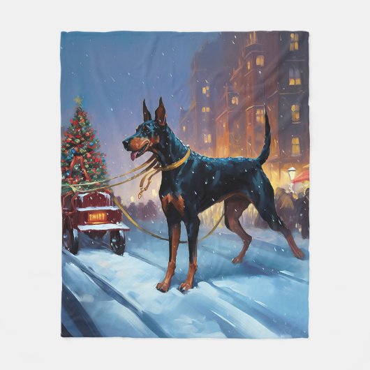 Doberman Kerst Feestelijk Seizoen Fleece Deken (Voorkant)