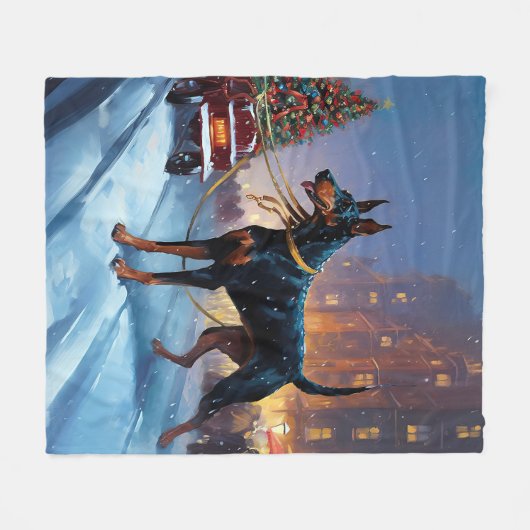 Doberman Kerst Feestelijk Seizoen Fleece Deken (Voorkant (Horizontaal))