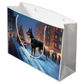 Doberman Kerst Feestelijk Seizoen Groot Cadeauzakje (Achterkant Gekanteld)