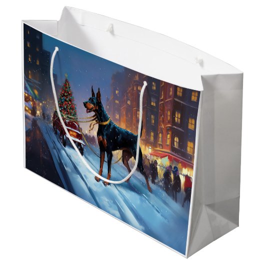 Doberman Kerst Feestelijk Seizoen Groot Cadeauzakje (Achterkant Gekanteld)