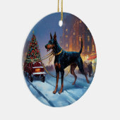Doberman Kerst Feestelijk Seizoen Keramisch Ornament (Rechts)
