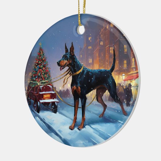 Doberman Kerst Feestelijk Seizoen Keramisch Ornament (Links)