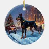 Doberman Kerst Feestelijk Seizoen Keramisch Ornament (Achterkant)