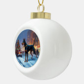 Doberman Kerst Feestelijk Seizoen Keramische Bal Ornament (Rechts)