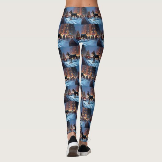 Doberman Kerst Feestelijk Seizoen Leggings (Achterkant)