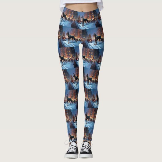 Doberman Kerst Feestelijk Seizoen Leggings (Voorkant)