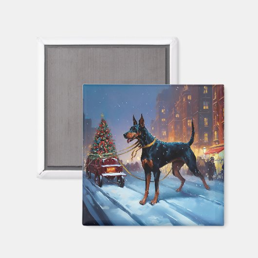 Doberman Kerst Feestelijk Seizoen Magneet (Voorkant / Achterkant)