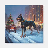 Doberman Kerst Feestelijk Seizoen Magneet (Voorkant)
