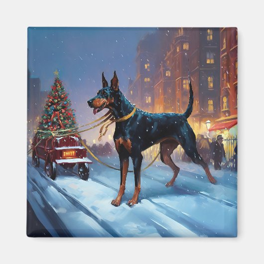 Doberman Kerst Feestelijk Seizoen Magneet (Voorkant)