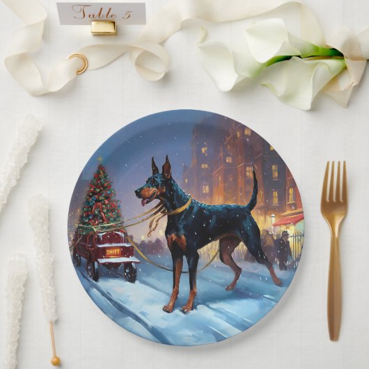 Doberman Kerst Feestelijk Seizoen Papieren Bordje (Huwelijk)