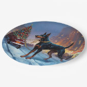 Doberman Kerst Feestelijk Seizoen Papieren Bordje (Gekanteld)