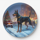 Doberman Kerst Feestelijk Seizoen Papieren Bordje (Voorkant)