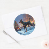 Doberman Kerst Feestelijk Seizoen Ronde Sticker (Envelop)