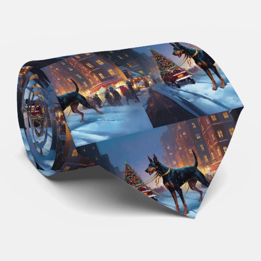 Doberman Kerst Feestelijk Seizoen Stropdas (Opgerold)