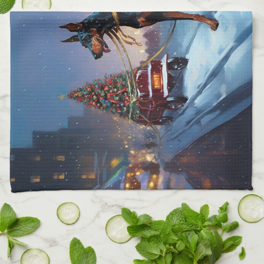 Doberman Kerst Feestelijk Seizoen Theedoek (Gevouwen)