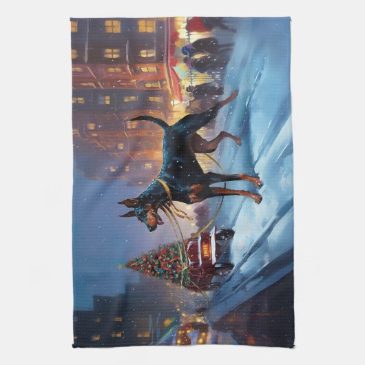 Doberman Kerst Feestelijk Seizoen Theedoek (Verticaal)