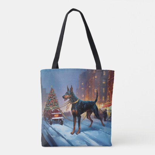 Doberman Kerst Feestelijk Seizoen Tote Bag (Achterkant)