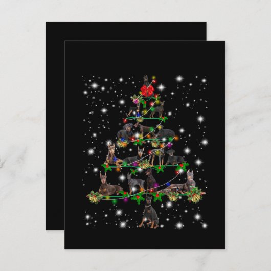 Doberman kerstboom bedekt door vlieglicht bedankkaart (Voorkant / Achterkant)