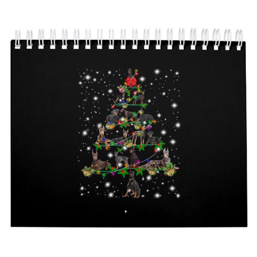 Doberman kerstboom bedekt door vlieglicht kalender (Hoes)