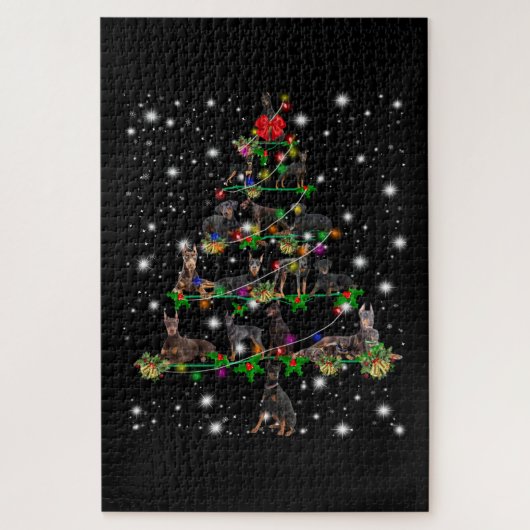 Doberman kerstboom bedekt door vlieglicht legpuzzel (Verticaal)