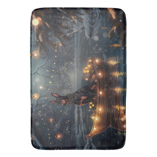 Doberman Kerstfeest reis Badmat (Voorkant Verticaal)