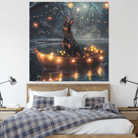 Doberman Kerstfeest reis Canvas Afdruk (Insitu (Slaapkamer))