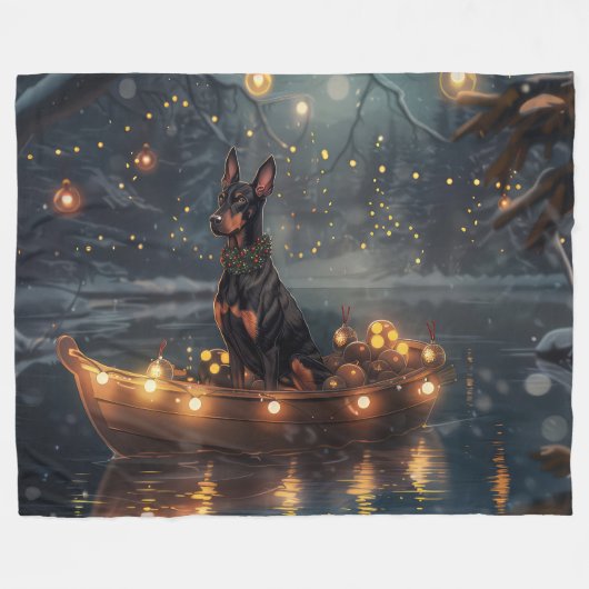 Doberman Kerstfeest reis Fleece Deken (Voorkant (Horizontaal))