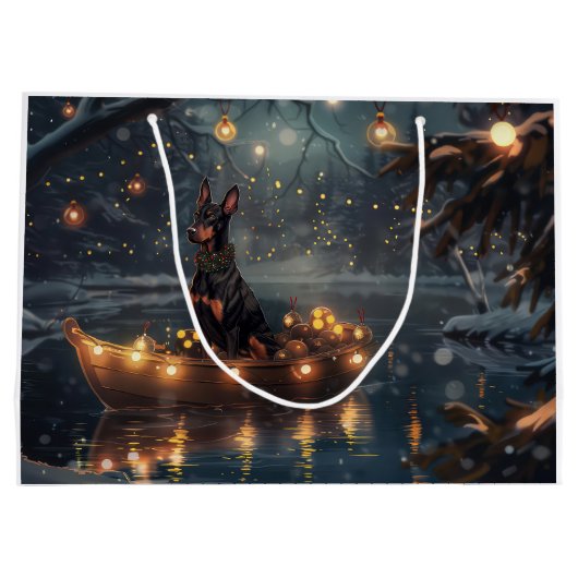 Doberman Kerstfeest reis Groot Cadeauzakje (Achterkant)